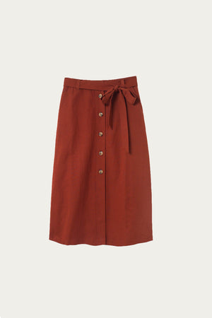 Compton Rust Linen Blend Midi Skirt