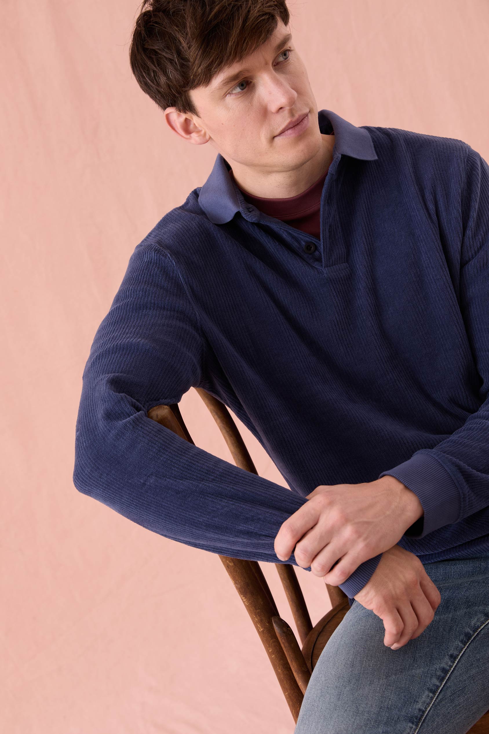 Saltdean Blue Cord Polo Sweat