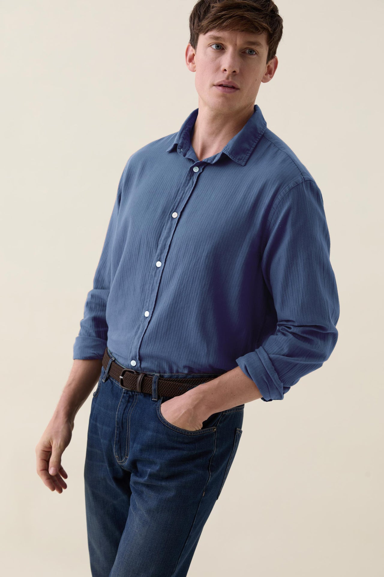 Shaw Indigo Lightweight Herringbone Shirt