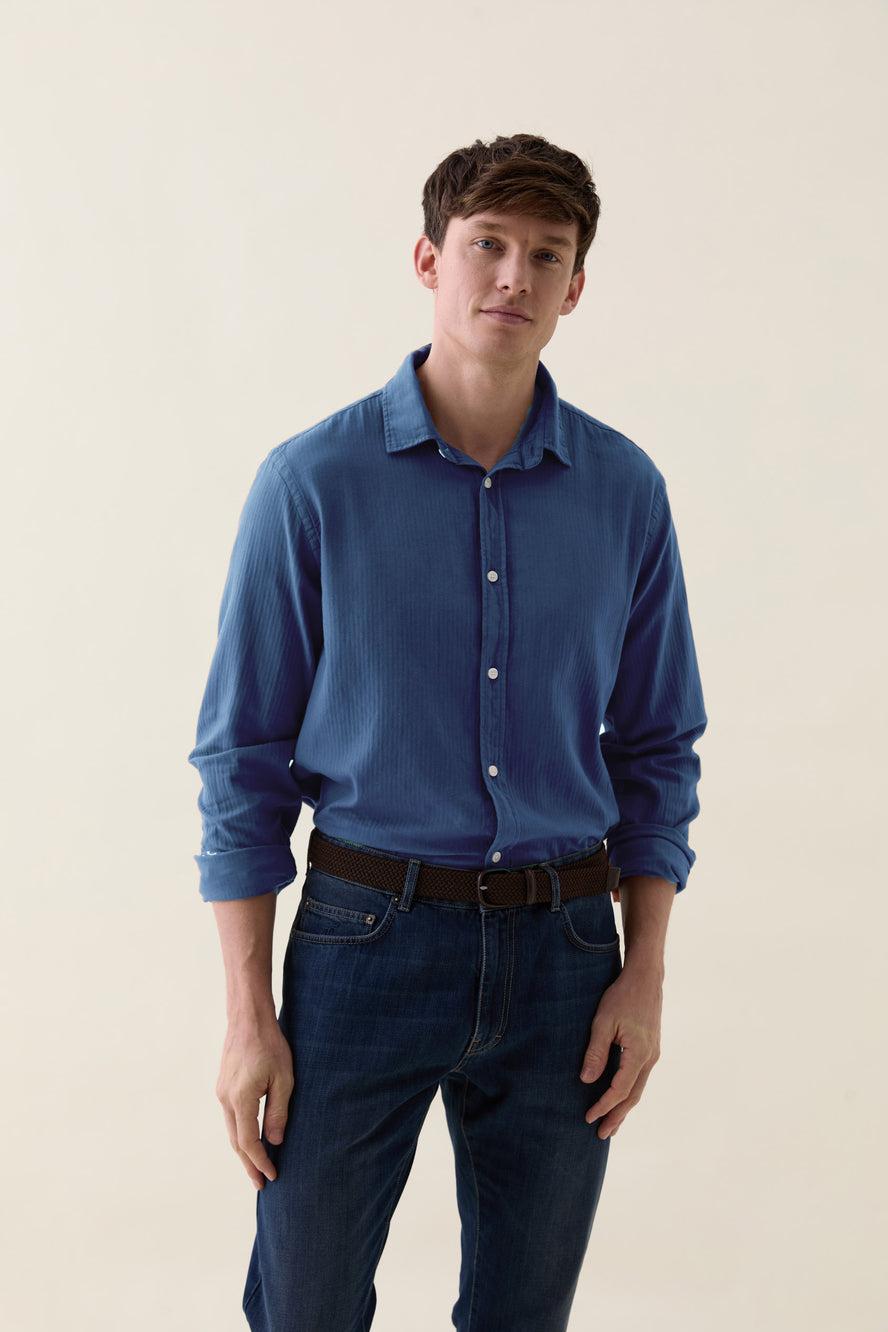 Shaw Indigo Lightweight Herringbone Shirt