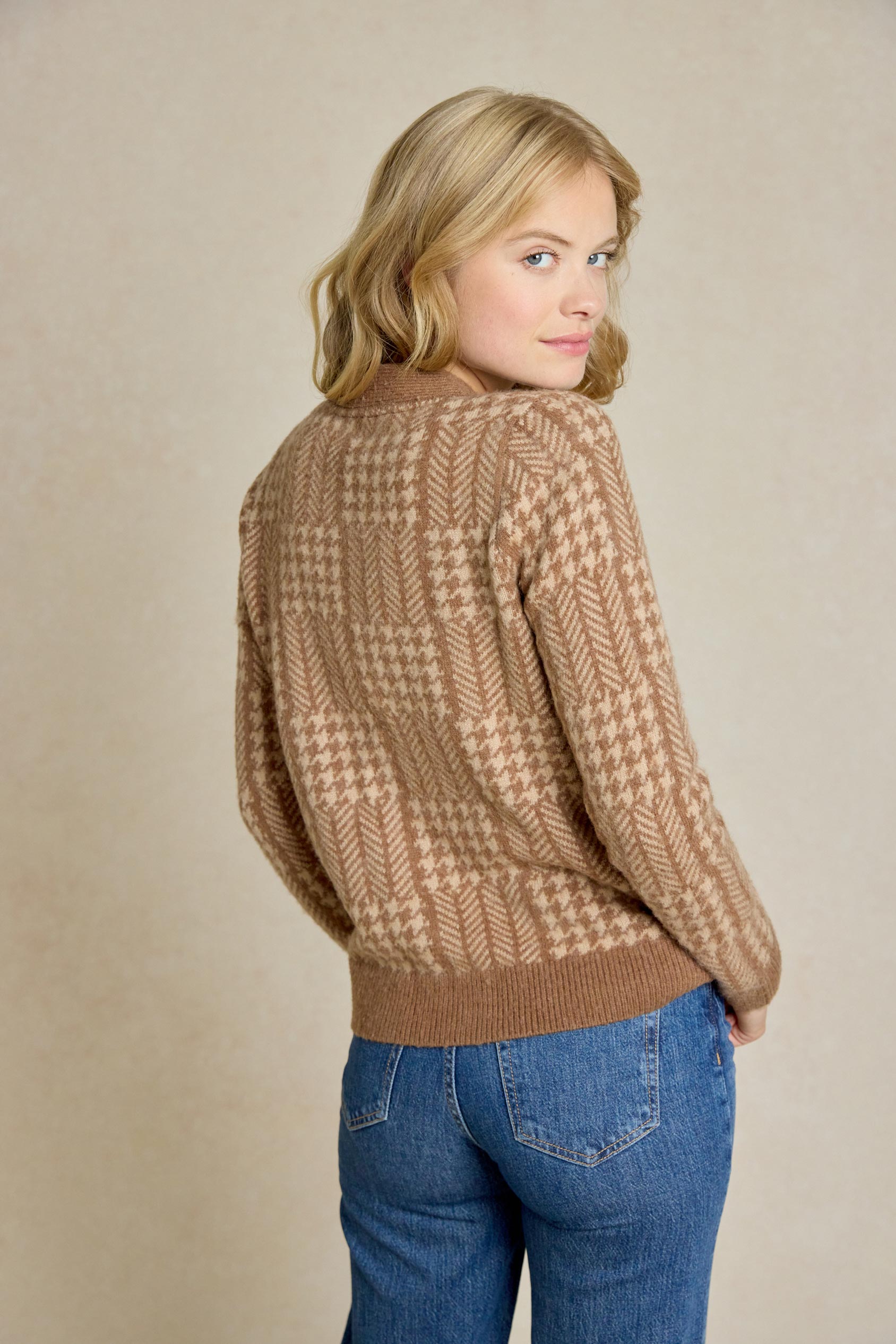 Discover warmth this Autumn/Winter with our Women's Strines Toffee Patchwork Cardigan - the perfect blend of style and comfort. Shop now for this season's must-have layering piece!
