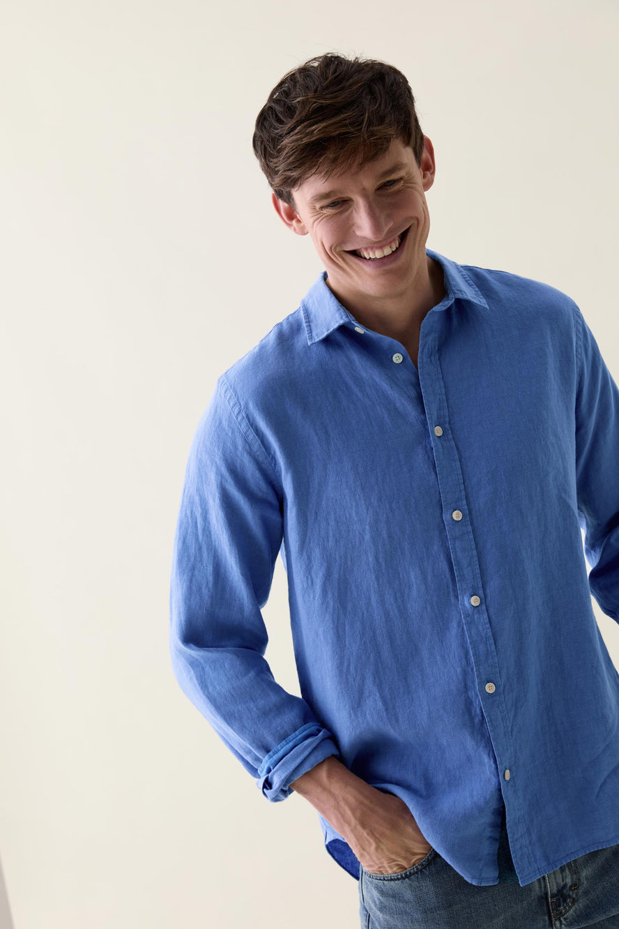 Upton Cornflower Garment Dye Linen Shirt