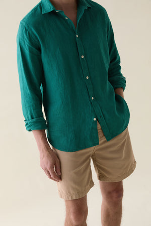 Upton Emerald Garment Dye Linen Shirt