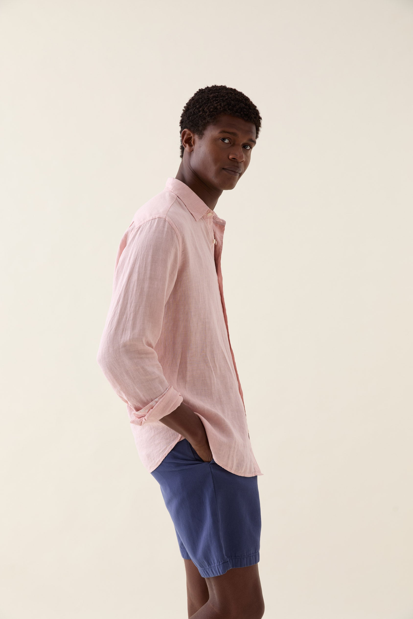 Upton Pink Garment Dye Linen Shirt