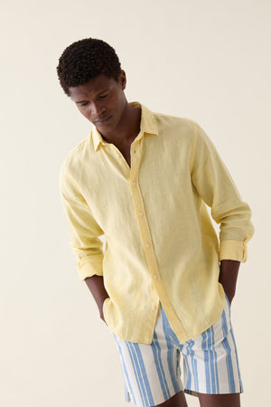 Upton Yellow Garment Dye Linen Shirt