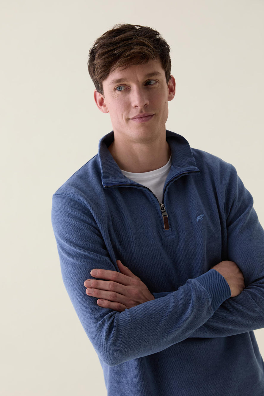 Vale Indigo Textured  Half Zip Sweat
