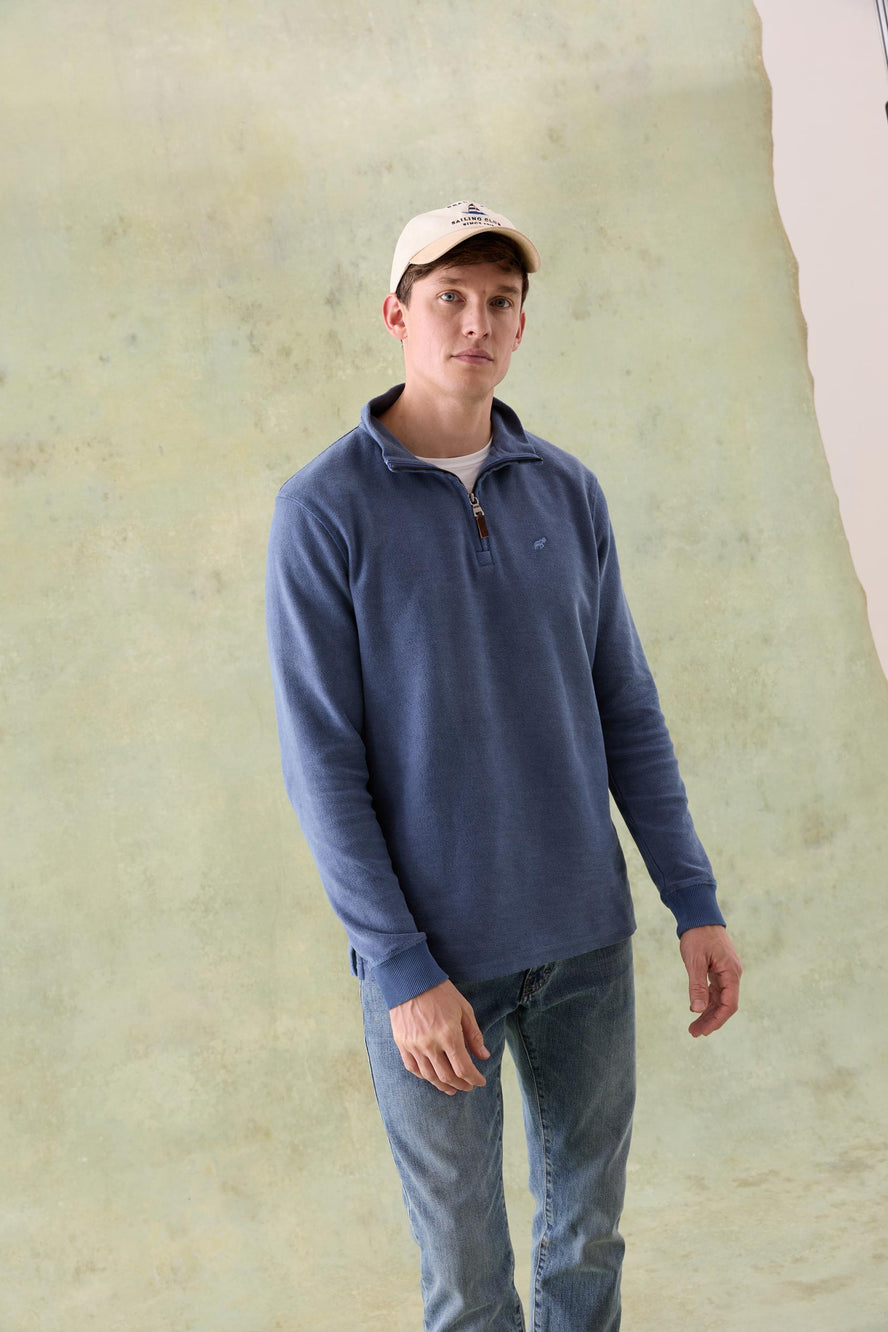 Vale Indigo Textured  Half Zip Sweat