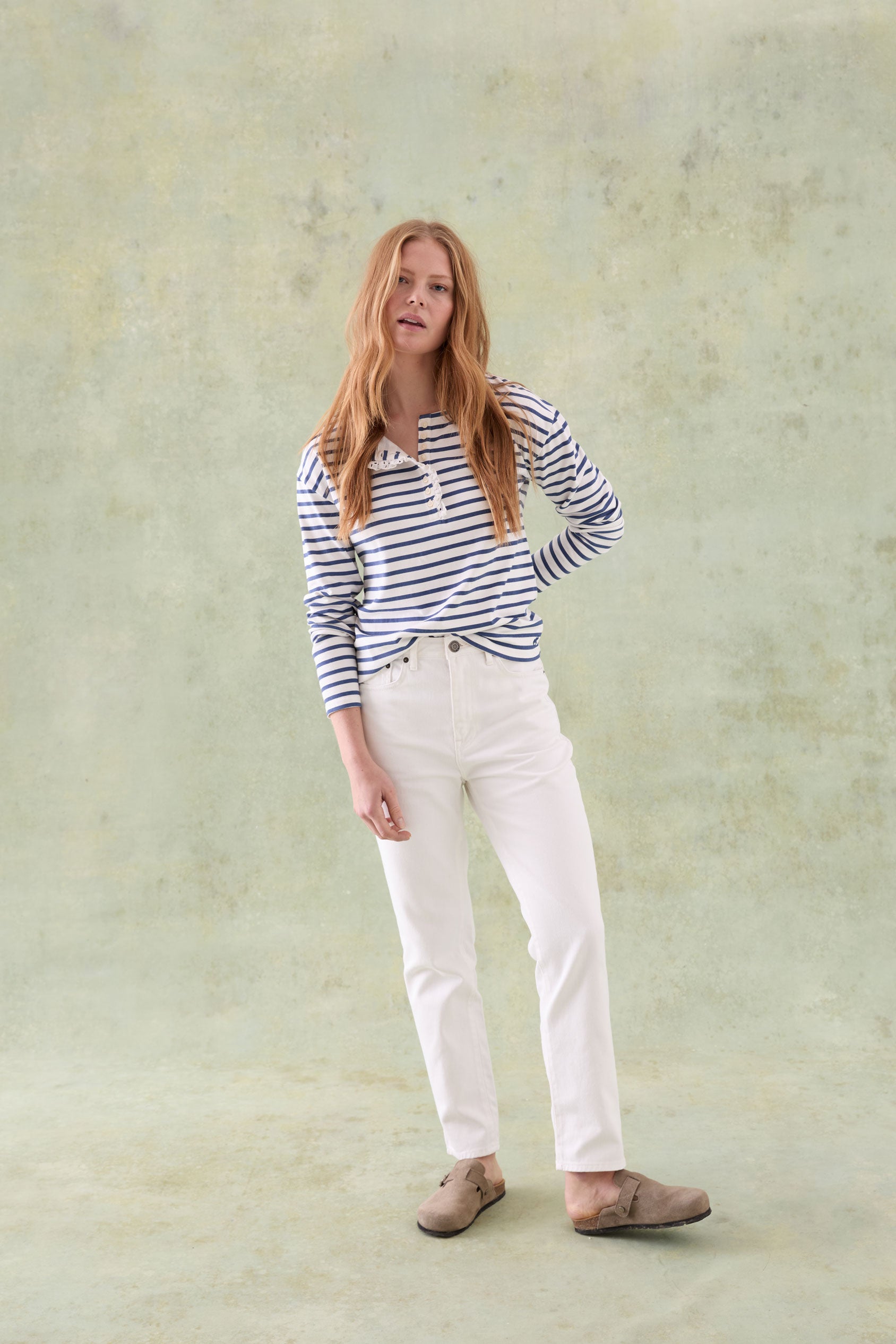 Warlingham Stripe Ruffle Henley Top
