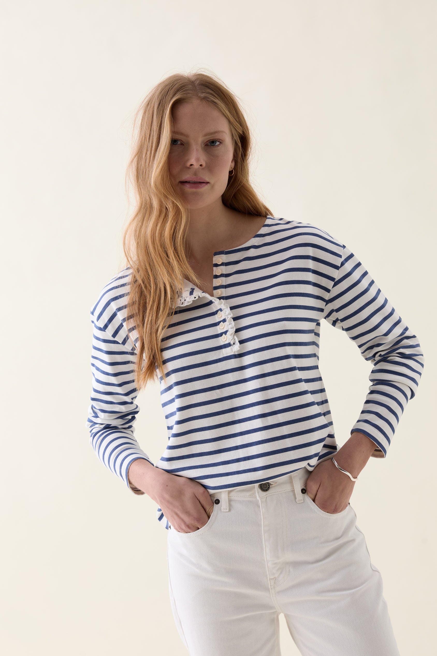 Warlingham Stripe Ruffle Henley Top