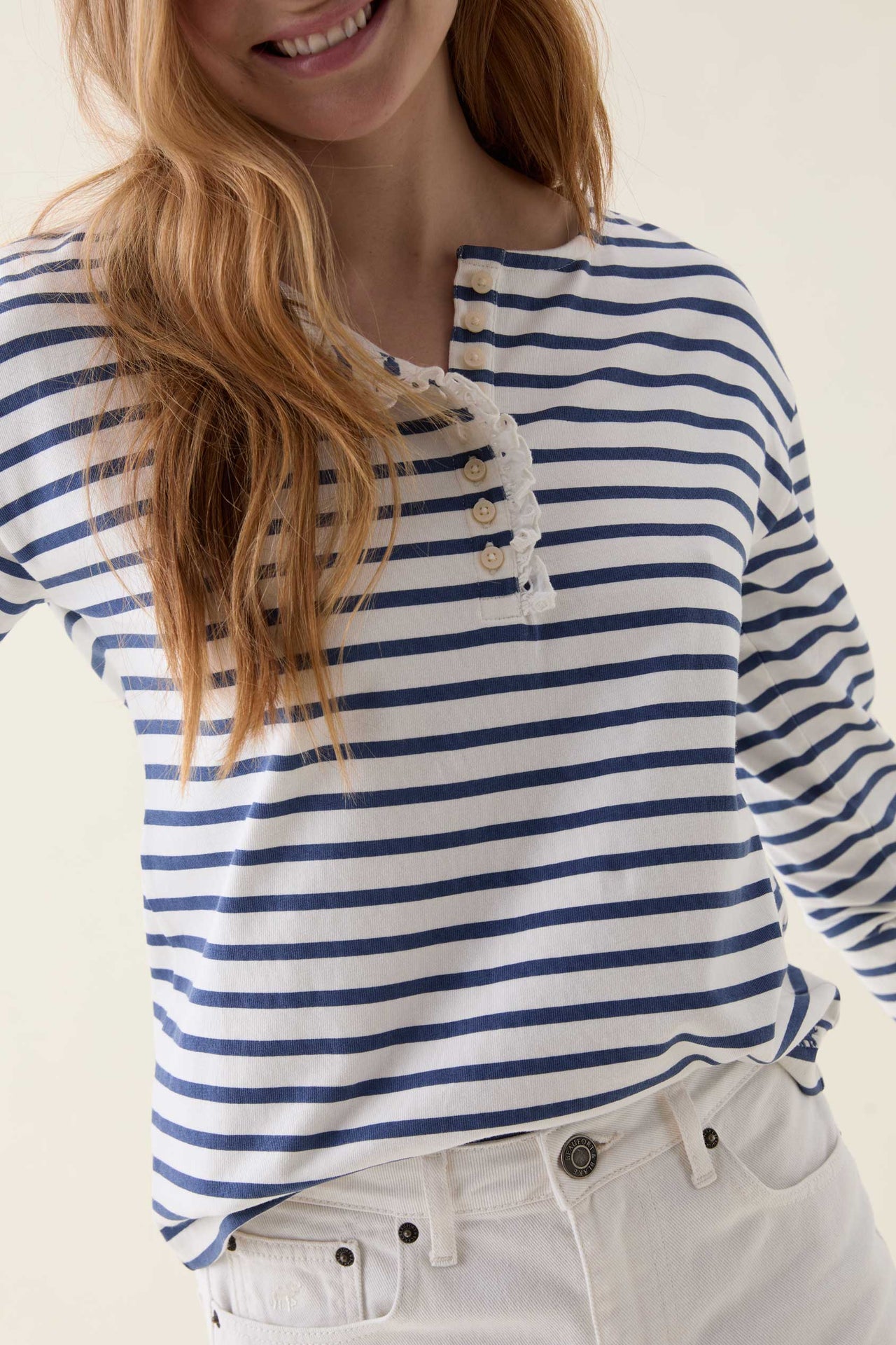 Warlingham Stripe Ruffle Henley Top