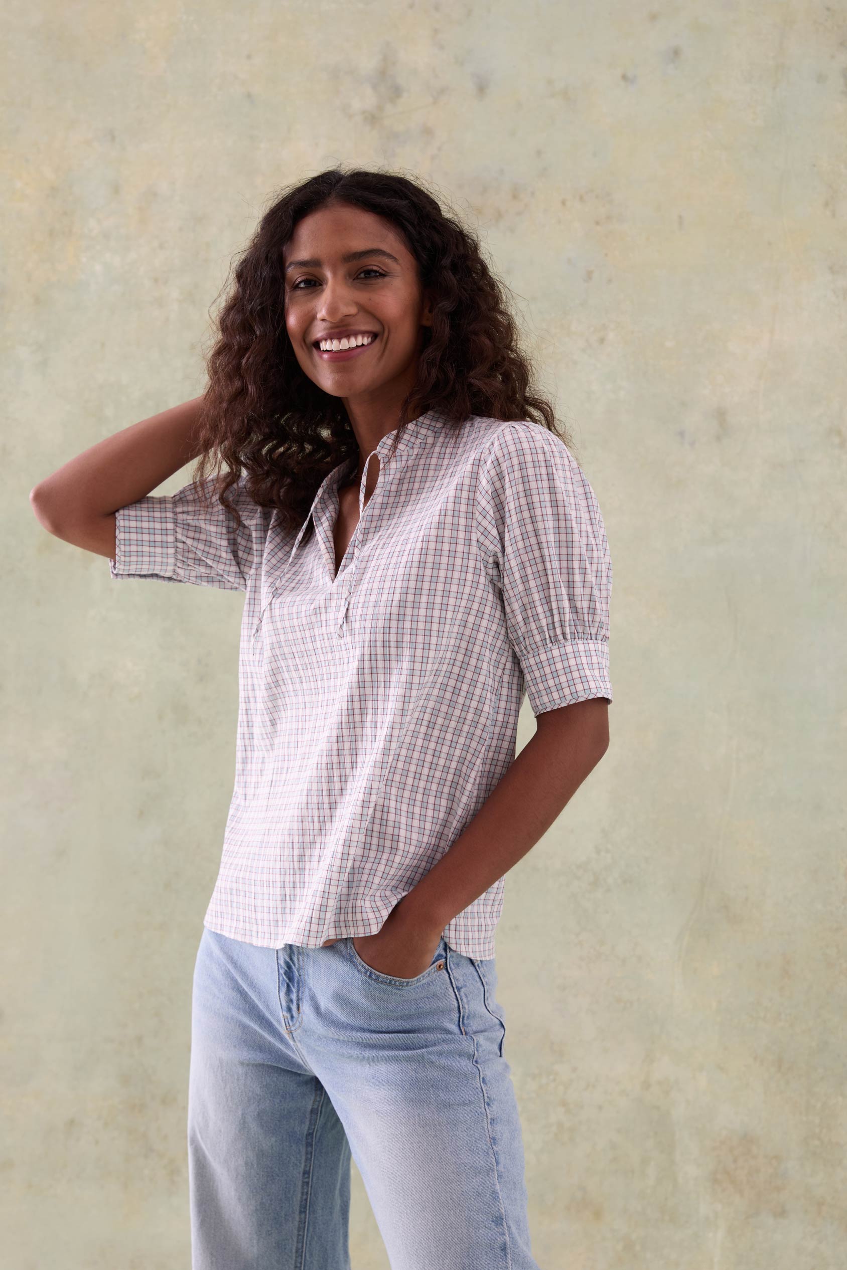 Waverley Gingham Tie Neck Blouse
