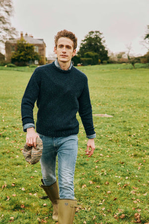 Balintore Navy Marl Crew Neck Jumper