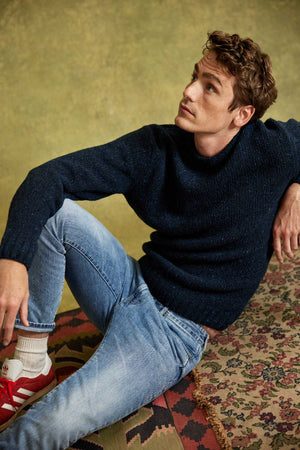 Balintore Navy Marl Crew Neck Jumper
