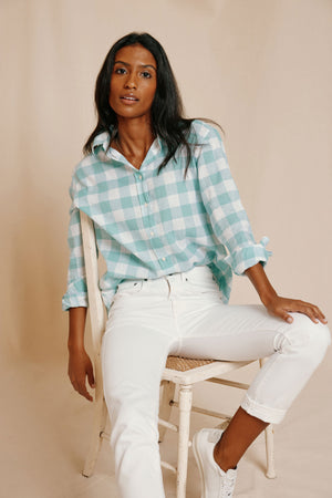 Chalton Mint Cotton Linen Check Shirt