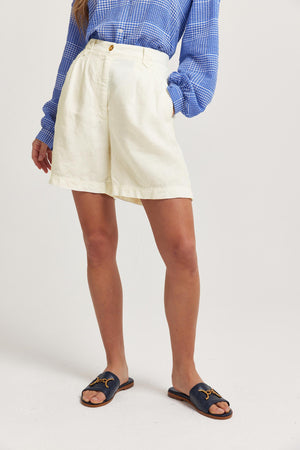 Milford Cream Cotton Linen Shorts