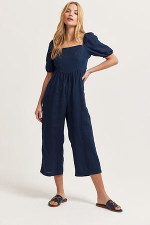 Billacott Navy Puff Sleeve Jumpsuit