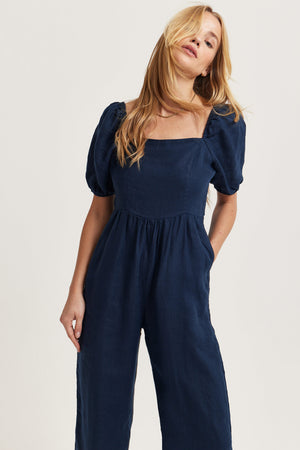 Billacott Navy Puff Sleeve Jumpsuit