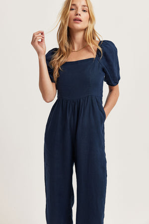 Billacott Navy Puff Sleeve Jumpsuit