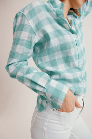 Chalton Mint Cotton Linen Check Shirt