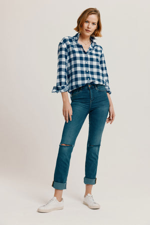 Chalton Navy Cotton Linen Check Shirt