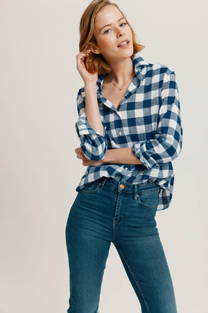 Chalton Navy Cotton Linen Check Shirt